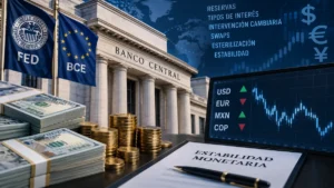 Infografía de Archivo Económico sobre cómo interviene un banco central para defender su moneda mediante reservas, tipos de interés y herramientas cambiarias.